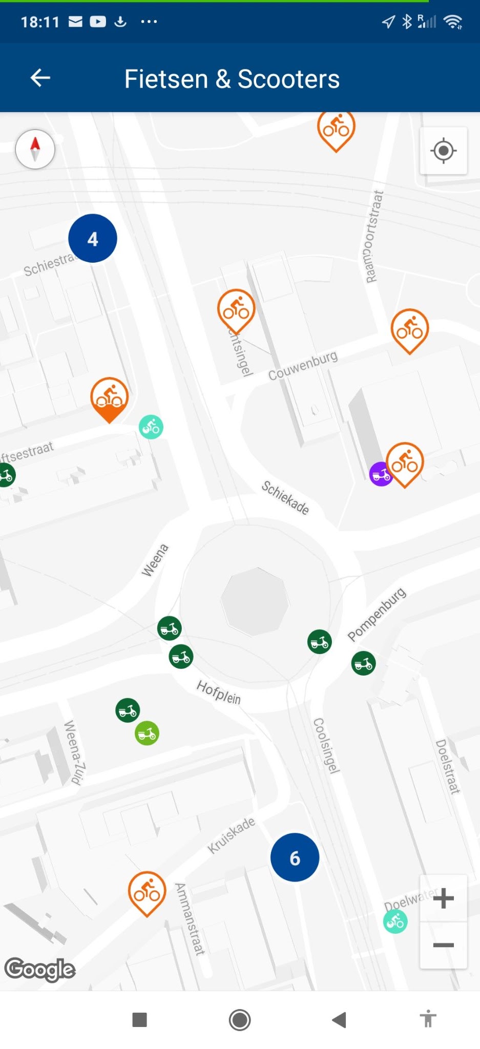 Kaart deelmobiliteit RET app